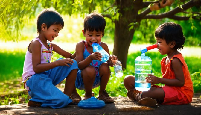 Toddlers playing with bubbles